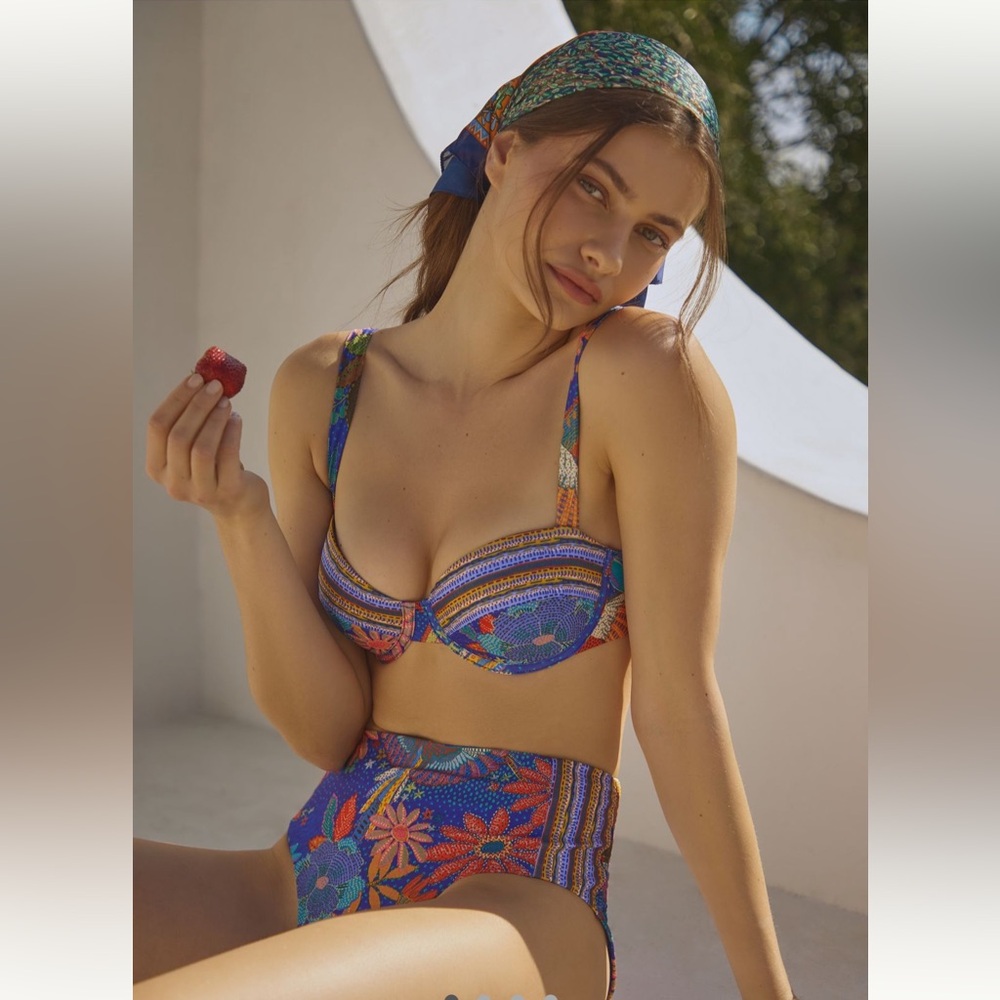 Farm Rio Bikini Top in Blue Motif